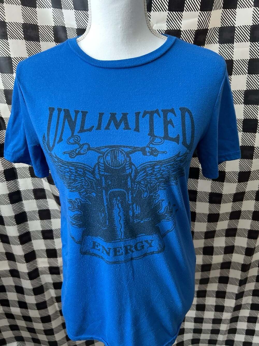 SHEIN Unlimited Energy Motorcycle Graphic Short Sleeve Blue T-Shirt